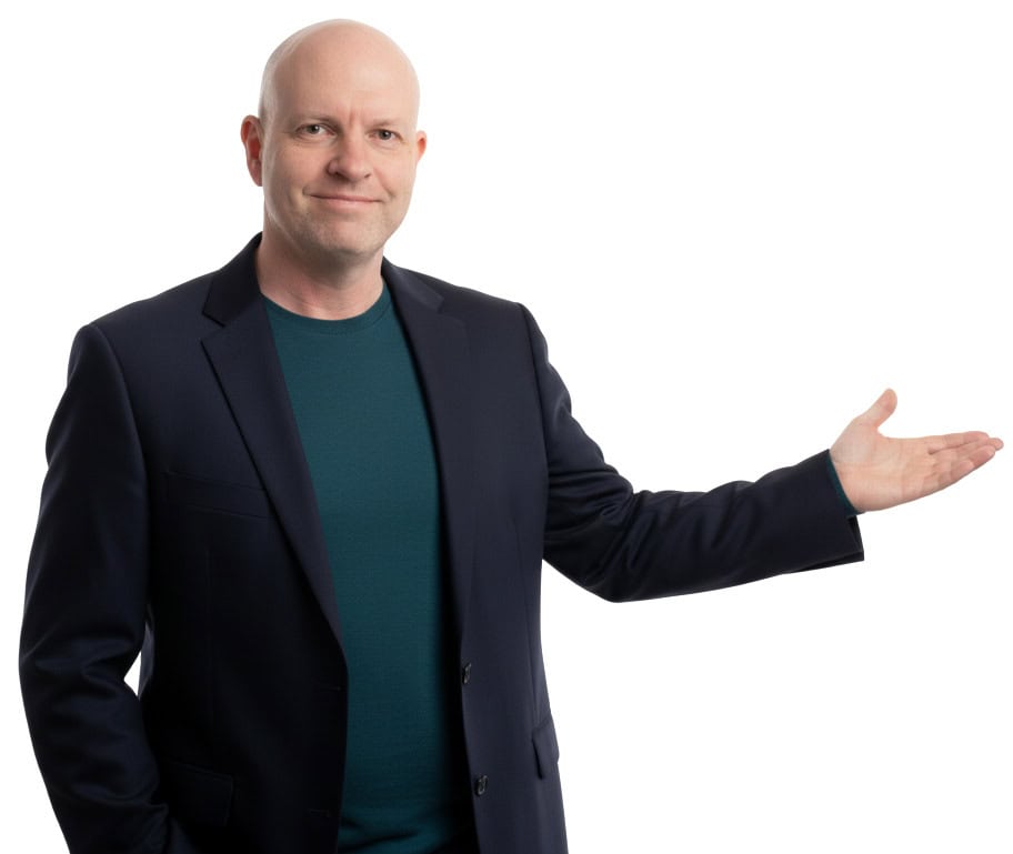 Showing hammersuite founder presenting with open hand gesture